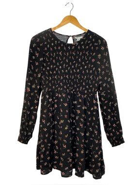 American Eagle Outfitters Black Colourful Floral Design Smock Summer Mini Dress